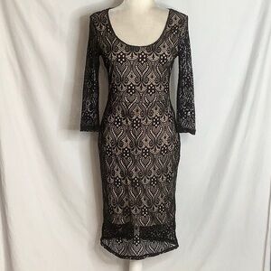 Almost Famous Black Lace Long Sleeve Midi Dress Size L